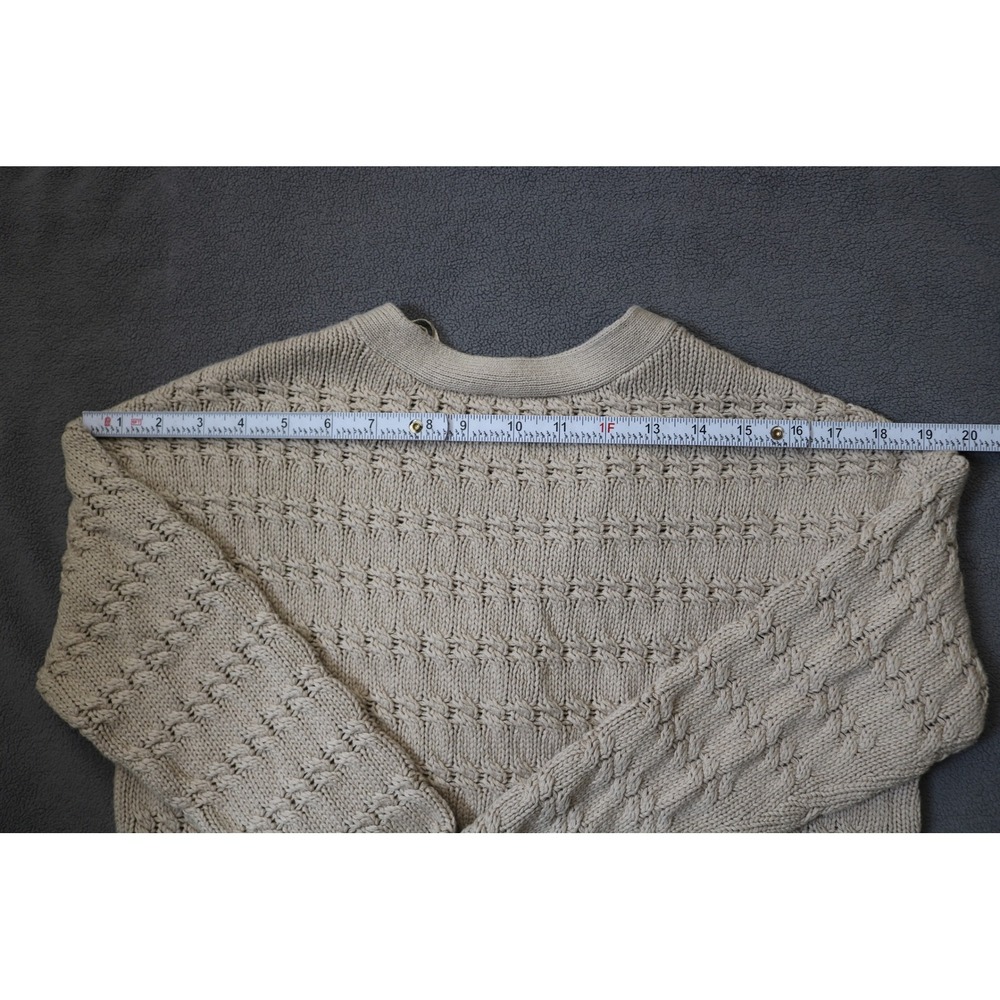 CYRUS Cable Knit Cardigan Sweater Women XS Beige Gold Button Preppy VNeck Top - Picture 7 of 12